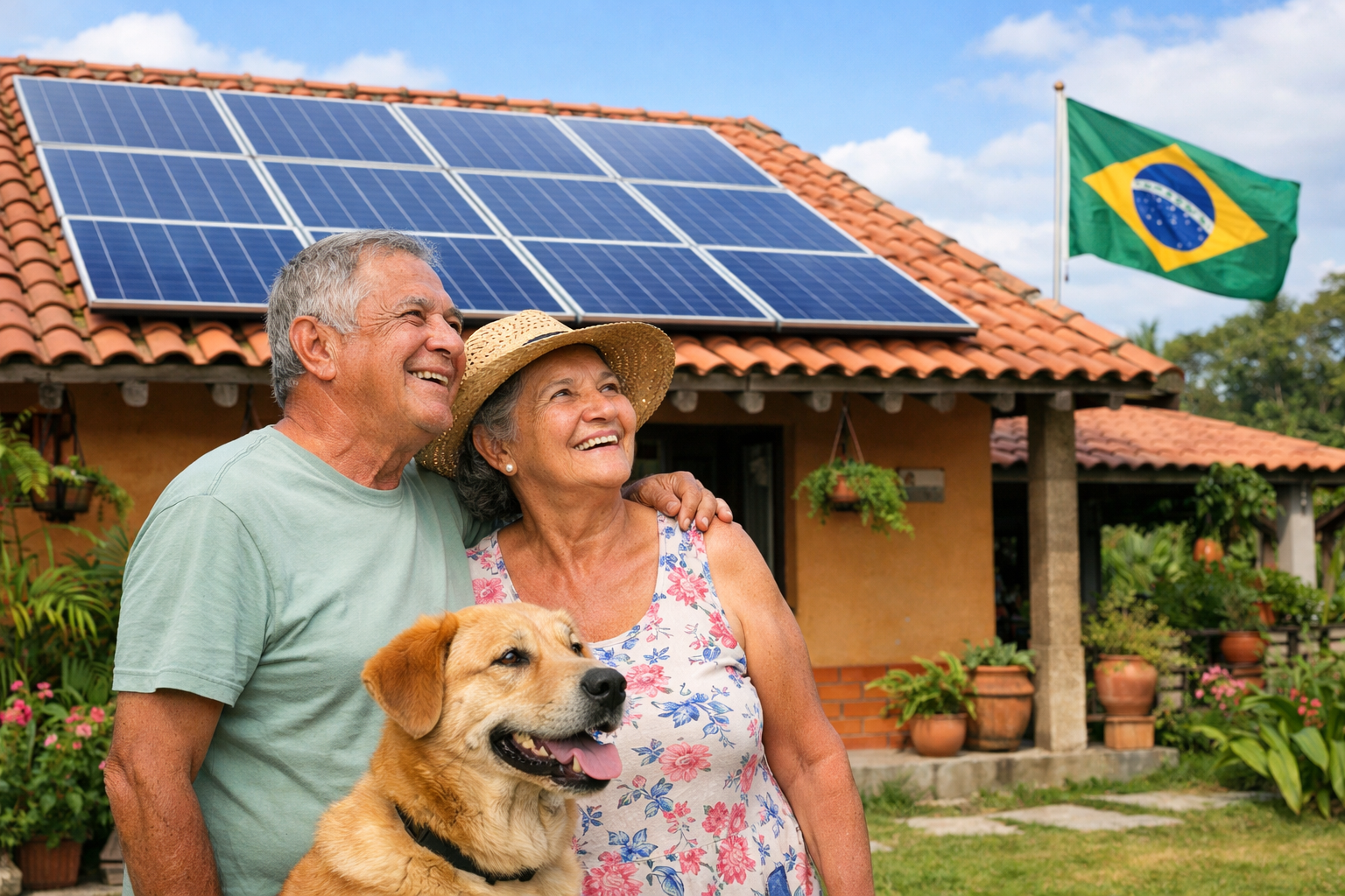 Casa moderna com painéis solares